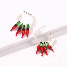 Dangle Earrings Bohemian Resin Red Pepper Creative Fashion Imitation Pearl Geometric Round Ladies