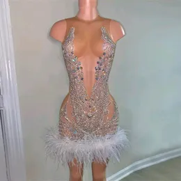 Sexy Short Prom Dress For Black Girls Beaded Crystal Birthday Party Gowns Mini Cocktail Homecoming Robe De Bal