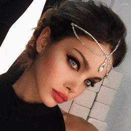 Hair Clips Indian Jewelry Rhinestone Water Drop Pendant Forehead Head Chain Headpiece For Women Shiny Crystal Bridal Headband