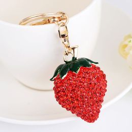 Red Strawberry Lovely Glass Pendant Car Purse Bag Key Chain Jewellery Gift Series Fruit New Fashion Keychain Trendy Unisex208N