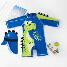 Swimwear Children Onepiece Swimsuit Korean Version Baby Sun Protection Quick Dry Boys Swimsuits Cute Dinosaurs Long Sleeves Bathing Suit