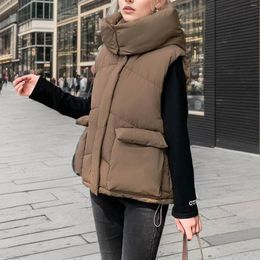 Women's Vests Winter Autumn Women Vest Coat Down Cotton Soft Korean Windproof Stand Collar Padded Outwear Sleeveless Female Jacket Waistcoat