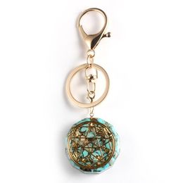 Keychains Natural Stone Orgonite Energy Pendant Turquoises Chip Gravel Orgone Amulet EMF Protection Key Rings Healing Jewelry255j