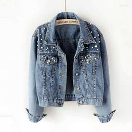 Women's Jackets Jackets Beading Short Denim Wash Long Jean Jacket Coat Jeans 240305