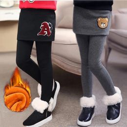 Girls Leggings For Children Skirt-pants Spring Autumn Winter Teen Slim Skirt Trousers Plus Velvet Warm Kids Leggings 240226