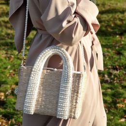 New Pearl Fashion Straw Bag Hand-Woven Shoulder Bag Seaside Vacation Designer Handbag New Women Bags