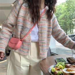 Women's Knits 2024 Women Cardigans Coat O-Neck Colorful Sweater Single Button Cape Vintage Knitted Cardigan Autumn Tops