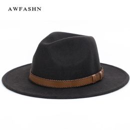 super wide brim fedora Wool Pork Pie Boater Flat Top Hat For Women's Men's Felt Wide Brim vintage hat Fedoras Gambler H2881