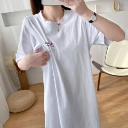 Dresses Back Print Patter Maternity Breastfeeding Dress For Pregnant Women Short Sleeve Cotton White Home Clothes 8544F