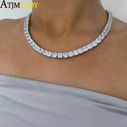 Iced Out Bling 5MM Princess Cut Square Cubic Zirconia Tennis Chain 5A CZ Paved Choker Necklace Women Wedding Jewellery 15 16 240228