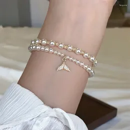 Strand Fashion Korean-style Zircon Pearl Double-layer Bracelet Trendy Elegant All-match Female Jewelry