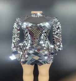 Casual Dresses Shining Silver Sequined Dress Singer Dancer Stage Costume Women Nightclub Birthday Party Sexy Club Performance Clot8664760