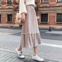 skirt Autumn Cozy Soft Midi Skirts Women Loose Ruffles Designed Vintage French Style Aesthetic High Waist Simple Gentle Popular Faldas