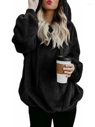 Women's Hoodies KINSWT Womens Fuzzy Long Sleeve Drawstring Sherpa Pullover Sweaters Winter Warm Tunic Tops Sweatshirts Out Ware Clothing