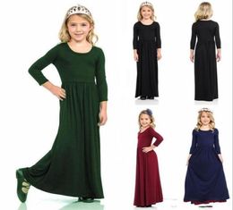 Princess Bohemian Spring Girls Maxi Dresses 2018 Long Sleeves Solid Dresses For Girls Party Dress Kids Beachwear Clothes MC14736209464