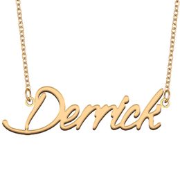 Derrick Name Necklace Pendant for Women Girls Birthday Gift Custom Nameplate Kids Best Friends Jewellery 18k Gold Plated Stainless Steel