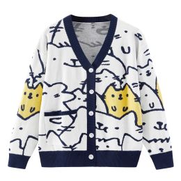 Cardigans Women's Kawaii Cat Cardigans Cotton Long Sleeve Oversized Chunky Sweaters with Pocket Button Down Open Front Cardigan Sweaters