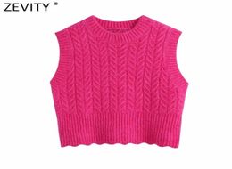 Zevity Spring Women Fashion Solid Crochet Casual Slim Knitting Sweater Female Chic O Neck Sleeveless Vest Pullovers Tops S612 21083063985