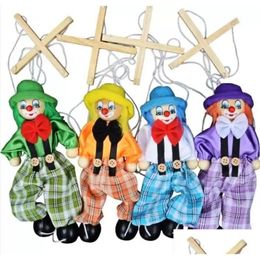 Party Favour 25Cm Funny Vintage Colorf Pl String Puppet Clown Wooden Nette Handcraft Joint Activity Doll Kids Children Gifts Drop Deliv Otqeg