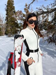 Women Ski Jumpsuits Winter Patchwork Long Sleeve Waterproof Windproof Skiing Overall Female Elegant Skateboard Jumpsuit 240305