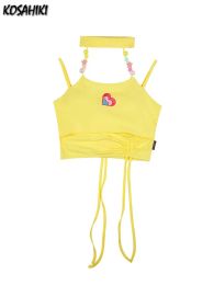 Camis Streetwear Love Halter Top 2024 Summer String Beads Fashion Harajuku Tank Cropped Feminino Y2k Sleeveless Backless Crop s