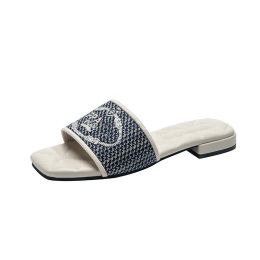 Pantofole Sandali in tessuto ricamato Designer Slides Pantofola da donna Luxury P Sandalo con scivolo Casual Tacchi grossi Moda Summer Beach Scarpe con tacco basso 2024