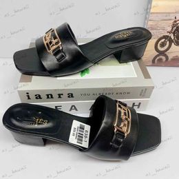 Slippers 2023 New High Heel Sandals H Brand Carriage Hardware Buckle Summer Womens Sandals T240305