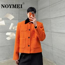NOYMEI Personality Orange Turndown Collar Suit Coat Classic Korean Style Fashion Temperament Single Breasted Blazer Men WA802 240223