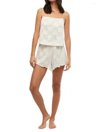 Women's Sleepwear 2 Piece Summer Lounge Set Sleeveless Lace Floral Cami Tops Sheer Shorts Sets