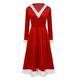 Dresses #MXXL Red Christmas Soft Velvet Dresses Mother Daughter Dress Santa Vneck Long Sleeve Hooded Xmas Family Matching Clothes