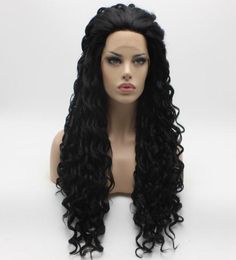 Iwona Hair Curly Long Black Wig 181 Half Hand Tied Heat Resistant Synthetic Lace Front Daily Natural Wigs5775655