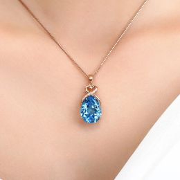 real 14 K Rose Gold 3 s Sapphire Stone Pendant Women Natural Blue Gemstone 14K Necklace Jewellery 240228