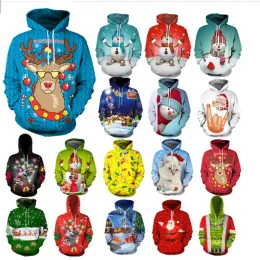 Pullovers 2023 Fashion Ugly Christmas Sweater Women Christmas Sweater Santa Claus Large size Ugly Novelty Snowman 3D Sweater hooded sweate