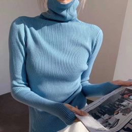 Pullovers Grey Long Sleeve Turtle Neck Women Sweater 2021 Autumn New Pullover Basic Tops Casual Soft Knit Sweaters Winter Woman Jerseys