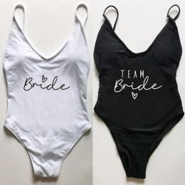 Bademode Sexy Gepolsterter Damen-Badeanzug Team Bride Heart Print 2023 Einteiliger Badeanzug Bachelor Party Bademode Damen Bodysuit Monokini