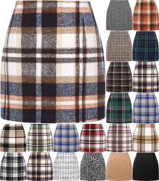 Skirt Autumn Winter Plaid Mini Skirts Female Casual Office Korean Style Elegant Slim Bodycon Pencil Skirt Black Green Red Falda VD3593