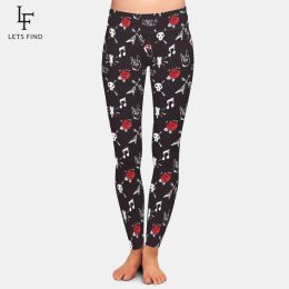 Leggings LETSFIND High Quaility Women Leggings Cartoon Rock Signs Music Notes Gesture Microphone Skull Print High Waist Pants