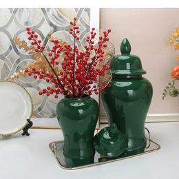 Storage Bottles Retro Green Ceramic Jar Tea Canister Candy Pots Desk Decoration Flower Arrangement Jewellery Jars Cosmetic Containers