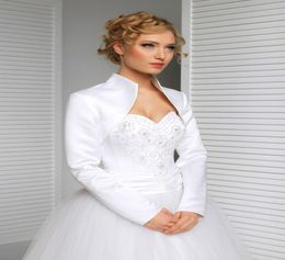 top rated custom made size and Colour wedding jacket satin long sleeves high collar bride accessories bridal bolero shrug wraps1251637