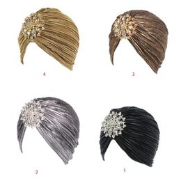 Fashion Women Turban Hat Head Wrap Lady Female Outdoor Casual Pleated Soft Velvet Hair Cover Cap with Brooch 4 Styles218z