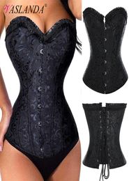 Women Bustiers Corsets Jacquard Waist Training Corset Lace up Steel Boned Overbust Bustier Top Retro Gothic Steampunk Corselet278371095