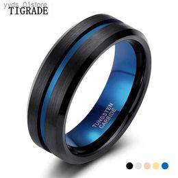 Band Rings TIGRADE 8mm Men Black Tungsten Caide Ring Thin Blue Line Wedding Band Vintage Men Jewellery Anime Anel Masculino Aneis Size 6-15 L240305