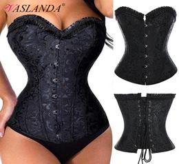 Women Bustiers Corsets Jacquard Waist Training Corset Lace up Steel Boned Overbust Bustier Top Retro Gothic Steampunk Corselet278460628