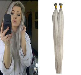 Silver Grey Hair Extensions Flat Tip Human Hair Extensions 10gs Straight Loop Micro Ring Human Hair Extensions Micro Bead 100gp5547974