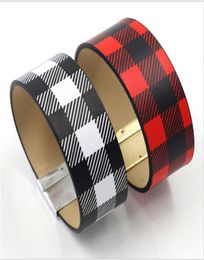 Buffalo Plaid PU Leather Bracelet Women039s Black Red Checkered Wrist Band Girls Black White Plaids DIY Retro Wristlet Wide Ban9125405