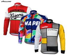 New Retro Team Cycling Jersey Long Sleeves Thin OR Winter Thermal Fleece Customized Road Mountain Race Top Classical OROLLING4489764