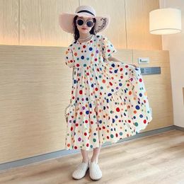 Girl Dresses Girl's Summer Dress Children Dot Short Sleeve Casual For Girls Loose Outfits Clothing Teeanger Fits 8-15 Y