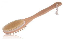 Natural Boar Bristle Wooden Bath and Body Brush Back Brush with Long Handle Exfoliate Skin Brushes SN30795021006