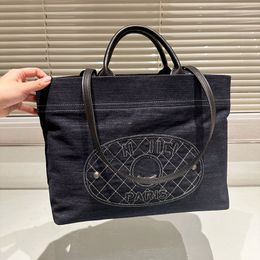 Airport Bag Stylish Womens Shoulder Bag 35cm Denim Classic Embroidery Silver Hardware Metal Buckle Top Luxury Tote Leather Shoulder Strap Underarm Bag Travel Bags