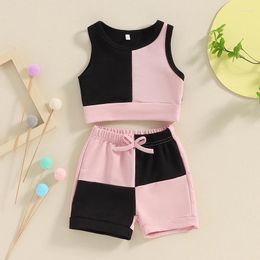 Clothing Sets Toddler Girls Summer Shorts Sleeveless Contrast Colour Tank Tops Drawstring